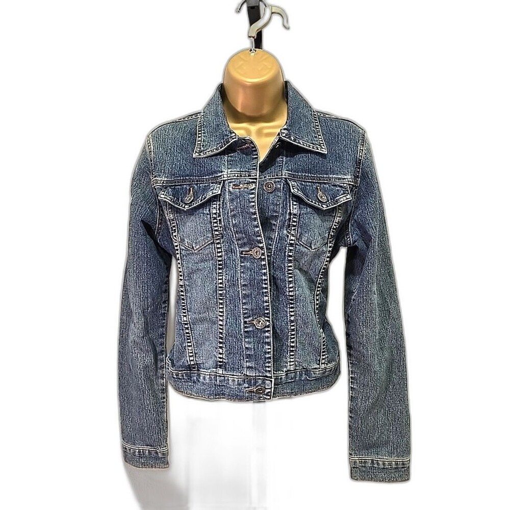 Vintage 90s Denim Jean Trucker Jacket Womens Sz Medium Festival Western Cowgirl